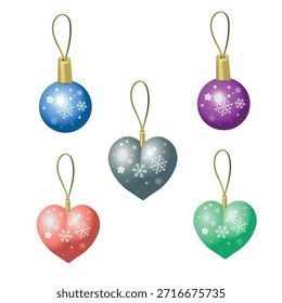 Set of festive Christmas tree decorations on a white background. Vector art illustration