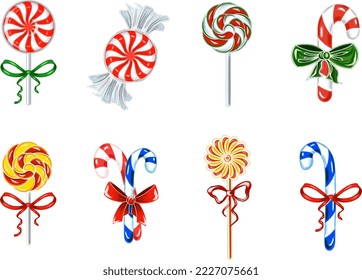 Set of festive colorful lollipops on transparent background. Clipart. Vector graphic EPS.