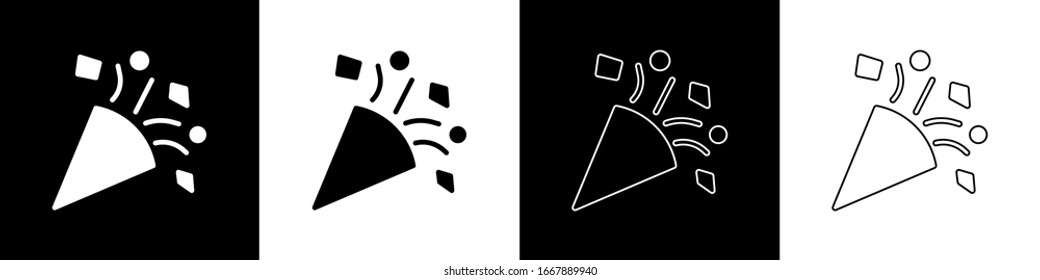 Set Festive confetti icon isolated on black and white background.  Vector Illustration