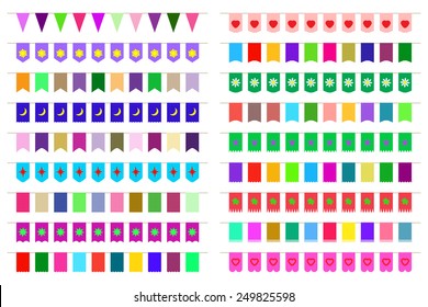 Set of festive decorations on the ropes. Vector illustration.