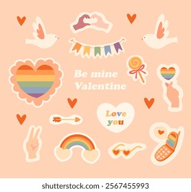 A set of festive elements for Valentine's Day. LGBTQ+ symbols.