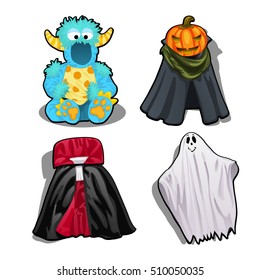 Set a festive fancy costumes for kids isolated on white background. Vector illustration.
