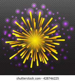Set Festive Firework Salute Burst on Transparent Background vector illustration