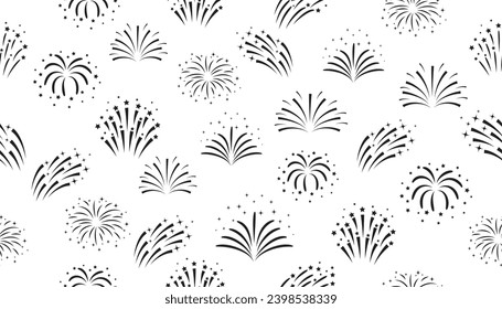 Set of festive fireworks. Vector illustration on a white background.