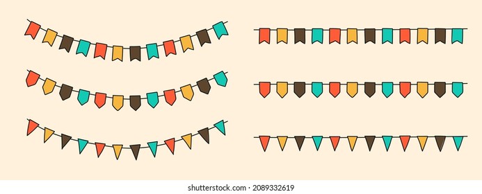 Set of festive flags. Decorative flags. Decoration for festival, birthday or other holidays. Vector illustration
