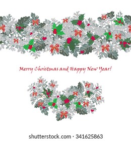 Set festive garlands of holly berry and  cineraria. Vector illustration