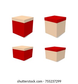 A set of festive gift boxes for Christmas. Red white collection vector illustration. The Celebration Of The New Year.