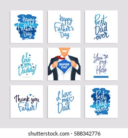 Set of festive gift cards to the Father's Day. Calligraphy and lettering. Vector illustration on white background