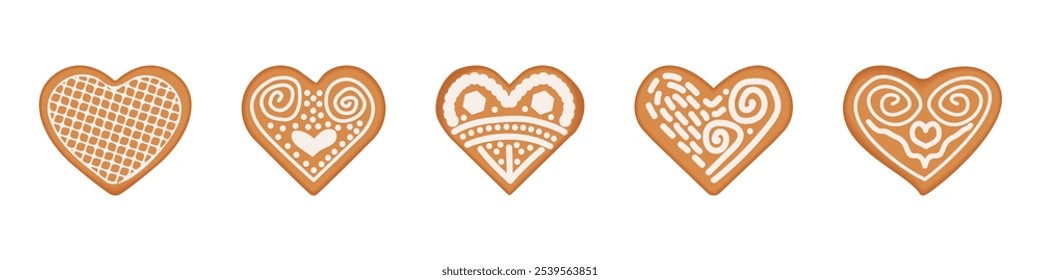 set of festive gingerbread cookies in the shape of a heart