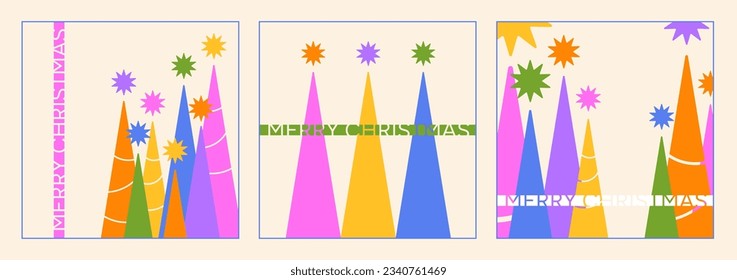 Set of festive greeting cards for winter holidays. Merry Christmas card template. Holiday greeting poster design with inscription