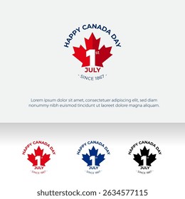 set of Festive Happy Canada Day Stamp, 1 of July, typography Isolated Vector Illustration, Maple Leaf.  Suitable for social media, banner, Invitation card, Templates, Stickers, Rubber Stamp, Badge.