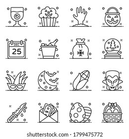 Set of Festive Icons in Modern Line Style 