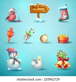 Set of festive items for Christmas and New Year