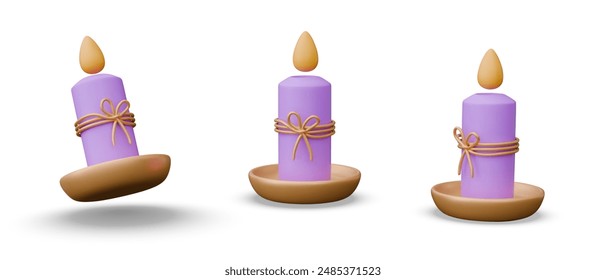 Set of festive lighted candles. Decorative 3D elements for romantic lighting