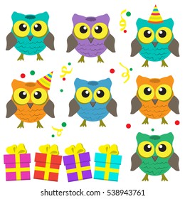 Set of festive owls