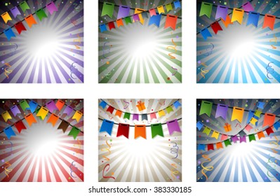 Set of festive rays background with flags. EPS 10