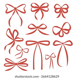 Conjunto de lazos rojos festivos estilo retro. Ideal para decorar para Navidades, San Valentín o bodas