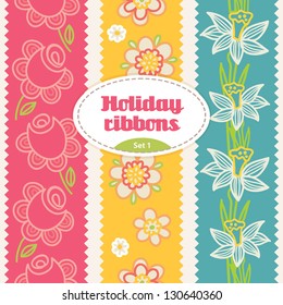 Set of festive ribbons with flowers