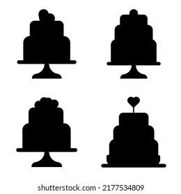 Set of festive silhouettes of wedding cakes. Vector illustration