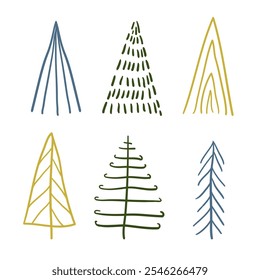 A set of festive stylized Scandinavian-style Christmas trees. cute forest decor. children's poster