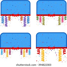 Set of festive tag with confetti and serpentine. Eps 10