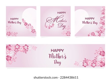 Set of festive templates, cards, flyers, posters, background decorated with flowers and hearts. Gentle tone and decor create a pleasant mood for your holiday. With space for text.
