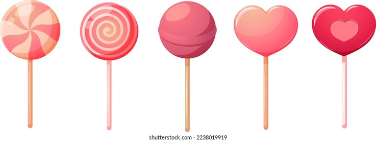 Set of festive Valentine's Day lollipops in pink and white