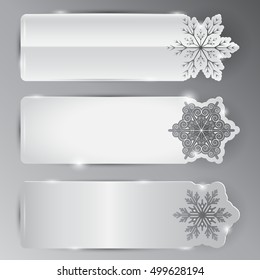 Set of festive vector banners (cards) with snowflakes