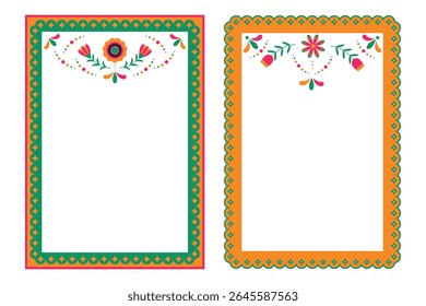 Set of festive vector frames with flowers and decorative elements. Mexican fiesta, Cinco de Mayo - festive frame, social media story. Design element for banner, poster.