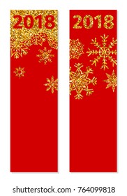 Set of festive vertical banners with gold tinsels. Background for congratulations on Christmas and New Year.