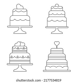 Festliche Hochzeitskuchen im linearen Stil. Vektorgrafik