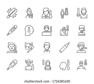 Set of fever Related Vector Line Icons. Includes such Icons as illness, thermometer, cold and more. - vector