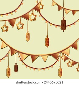 Set of a few hand-drawn vector lanterns, fairy lights and star lights