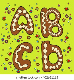 set of few isolated cookie-letters with decoration on colorful background.4 separate layers, you can change any color very simple (background, letter,color of icing, color of decoration of background)