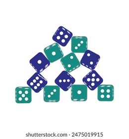 Set of a few simple game dice, central one showing number six design eps 10