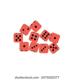 Set of a few simple game dice, central one showing number six. Chances in gaming, board games, leisure, gambling, random numbers draw design eps 10