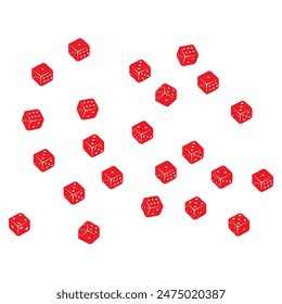 Set of a few simple game dice, central one showing number six. Chances in gaming, board games, leisure, gambling, random numbers draw design eps 10
