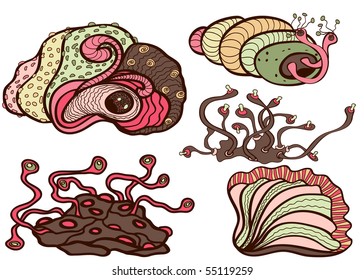 Set of fictitious creatures, abstract characters, vector