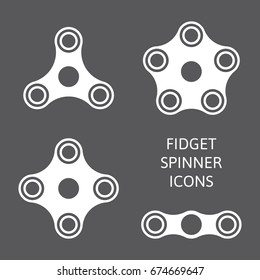 Set of fidget hand spinner icons. Two, three, four, five arms toys for stress relief and improvement of attention span. Design for banner, poster, advertising. Vector illustration