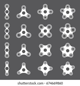 Set of fidget hand spinner icons. Two, three, four, five arms toys for stress relief and improvement of attention span. Design for banner, poster, advertising. Vector illustration