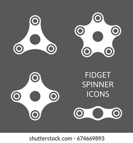 Set of fidget hand spinner icons. Two, three, four, five arms toys for stress relief and improvement of attention span. Design for banner, poster, advertising. Vector illustration