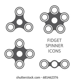 Set of fidget hand spinner icons. Two, three, four, five arms toys for stress relief and improvement of attention span. Design for banner, poster, advertising. Vector illustration