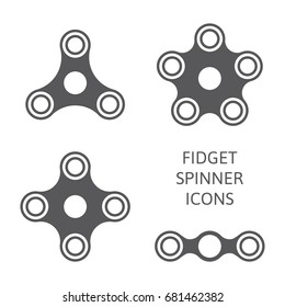 Set of fidget hand spinner icons. Two, three, four, five arms toys for stress relief and improvement of attention span. Design for banner, poster, advertising. Vector illustration