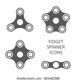 Set of fidget hand spinner icons. Two, three, four, five arms toys for stress relief and improvement of attention span. Design for banner, poster, advertising. Vector illustration