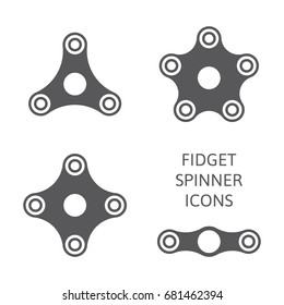 Set of fidget hand spinner icons. Two, three, four, five arms toys for stress relief and improvement of attention span. Design for banner, poster, advertising. Vector illustration