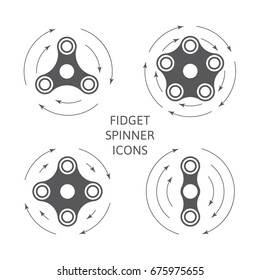 Set of fidget hand spinner monochrome icon with arrows. Two, three, four, five arms toy for stress relief and improvement of attention span. Design for banner, poster, advertising. Vector illustration