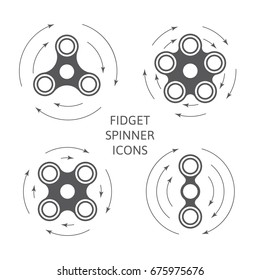 Set of fidget hand spinner monochrome icon with arrows. Two, three, four, five arms toy for stress relief and improvement of attention span. Design for banner, poster, advertising. Vector illustration