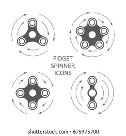 Set of fidget hand spinner monochrome icon with arrows. Two, three, four, five arms toy for stress relief and improvement of attention span. Design for banner, poster, advertising. Vector illustration