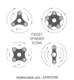 Set of fidget hand spinner monochrome icon with arrows. Two, three, four, five arms toy for stress relief and improvement of attention span. Design for banner, poster, advertising. Vector illustration