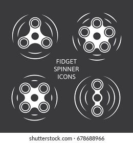 Set of fidget hand spinner monochrome icons. Two, three, four, five arms toys for stress relief and improvement of attention span. Design for banner, poster, advertising. Vector illustration